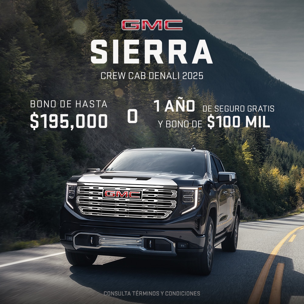 GMC Sierra Denali Crew Cab destaca en diseño, potencia y tecnología para que tengas el control total del camino. 